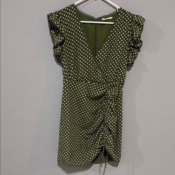 Tularosa Huntington olive Green polka dot Mini Dress with Flutter Sleeves - Picture 3 of 15